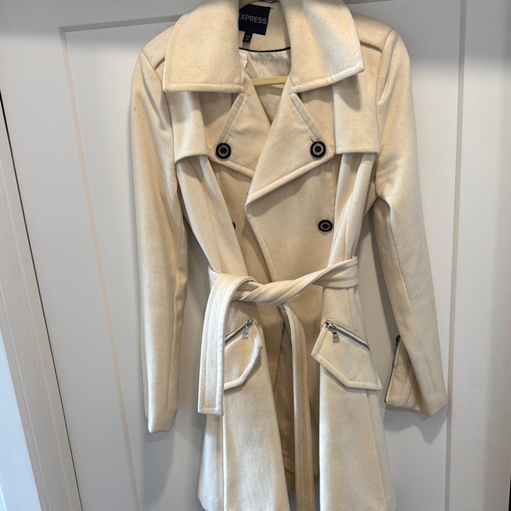 Express Cream Trench Coat with Belted Waist
